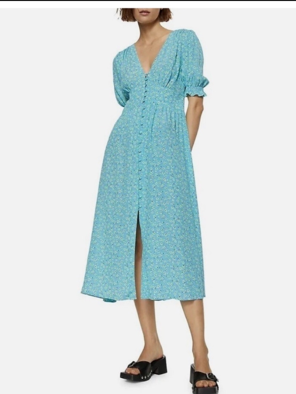 Mango Floral Button Midi Dress Sz 2